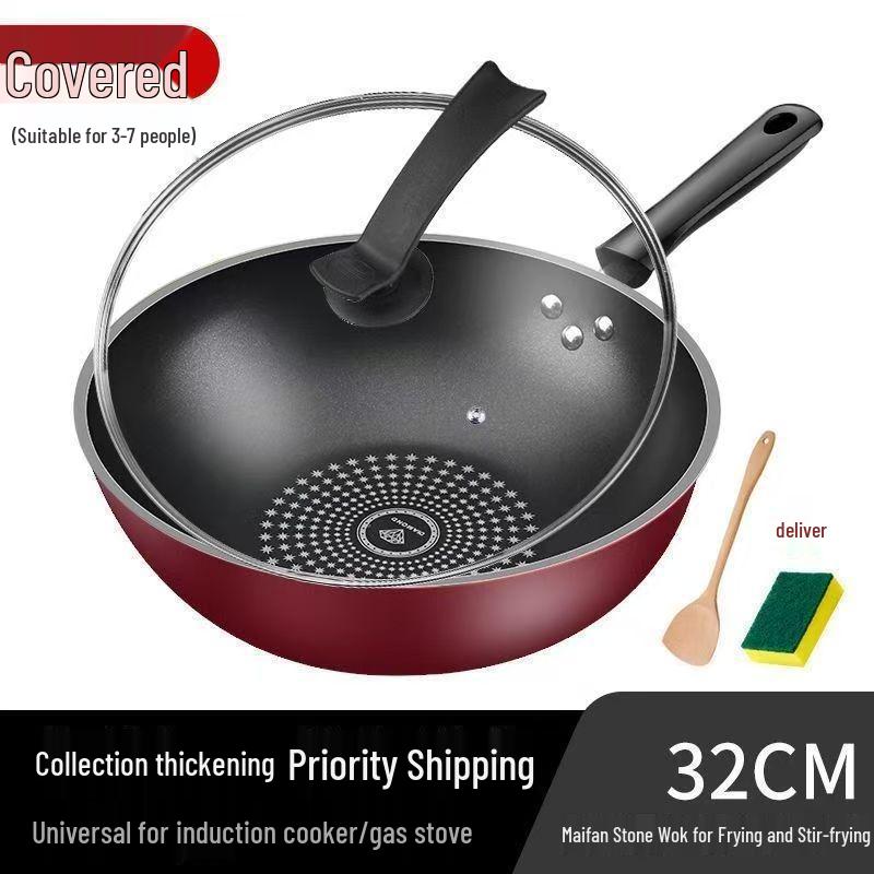German Crystal Diamond Non-Stick Wok: Oil-Free, Smoke-Free, Induction & Gas Compatible Iron Cookware