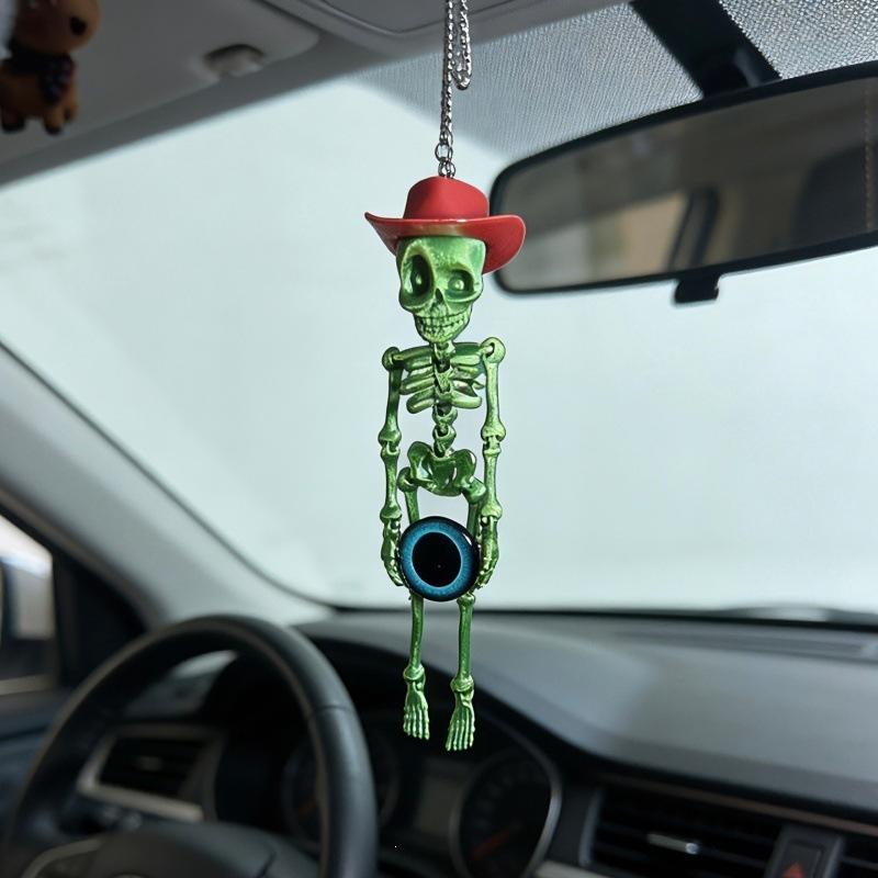Creative Funny 3D Printed Skull Skeleton Car Rearview Mirror Hanging Ornament Halloween Decoration