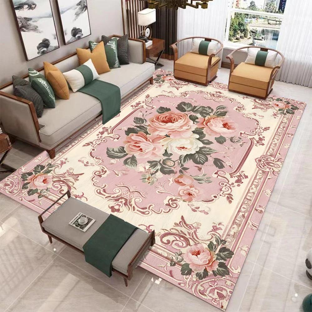 Luxurious Vintage Floral Print Area Rug Non-Slip Machine Washable Floor Mat for Living Room Bedroom Office Decor Washable Carpet