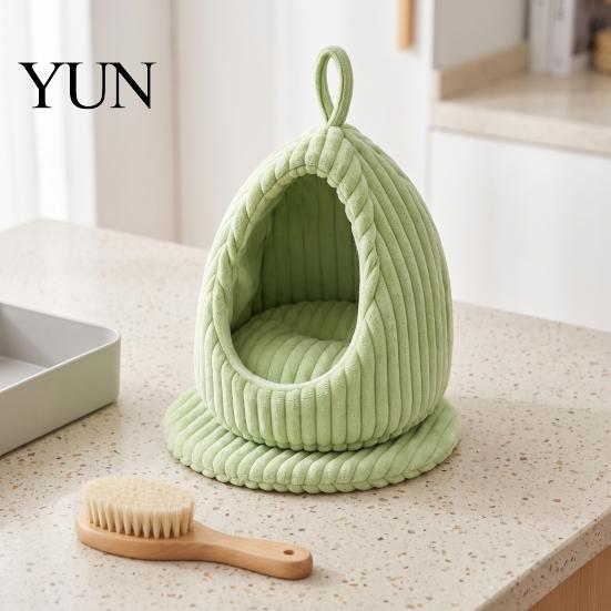 Birdcage Accessories Hanging Parrot Nest Bed, Winter Striped Plush Water Drop Shape Soft Bird Sleeping Hut Cozy Cave Bed with Removable Cushion, Cage