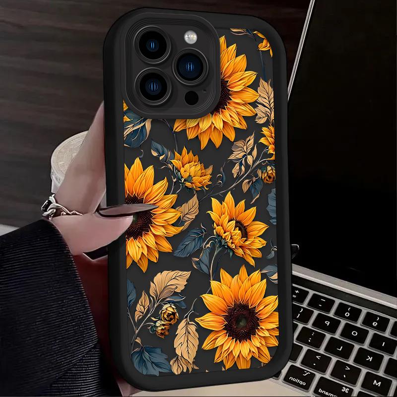 Красивый чехол с подсолнухами для iPhone 17 Air 16 16E 15 14 13 12 11 Pro Max X XS X S Max XR SE 2020 SE4 7 8 Мягкая силиконовая накладка