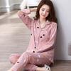 High Quality Large Size Women Cotton Pajamas Button Down Tops and Trousers Set Sleepwear Homewear Printing Nightwear Loungewear
