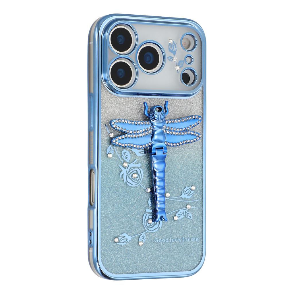 KADEM For iPhone 17 Pro Max Case Dragonfly Kickstand TPU Flowers Glitter Phone Cover