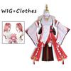 Yae Miko Cosplay  Yae Miko Guuji Yae Costume Women Pink Long Hair Wig Dress Party Outfit Halloween Party Costumes