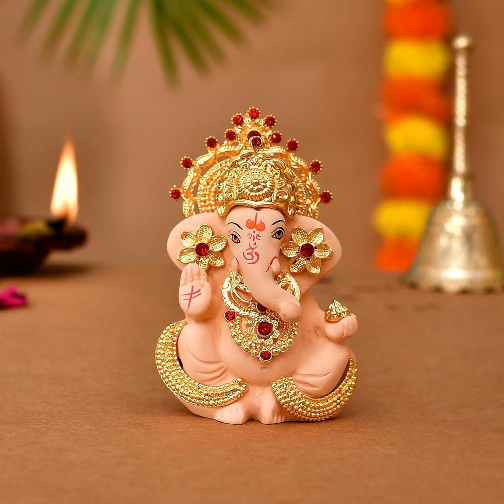 Идол Ганеши Мурти Статуэтка для Приборной Панели Автомобиля Подарок Керамика Терракота Позолоченный Ганеша Ганапати Идолы Фигурка
