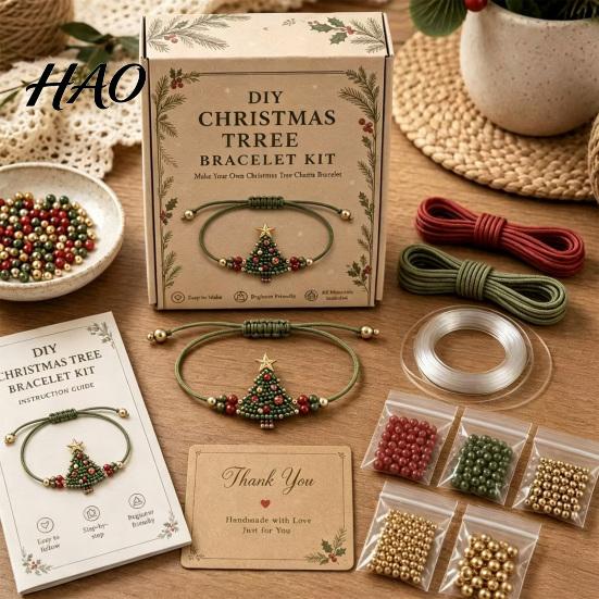 Plastic Beads for Crafts DIY Christmas Beaded Bracelet Making Kit, Holiday Handmade Jewelry Craft Supplies, Xmas Kit Bead Adults, Kids, Family School