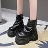 Женские толстые мотоциклетные ботинки 10 см, осенние кожаные кроссовки со скрытым каблуком, зимние водонепроницаемые ботинки для снега, высокие ботильоны на платформе