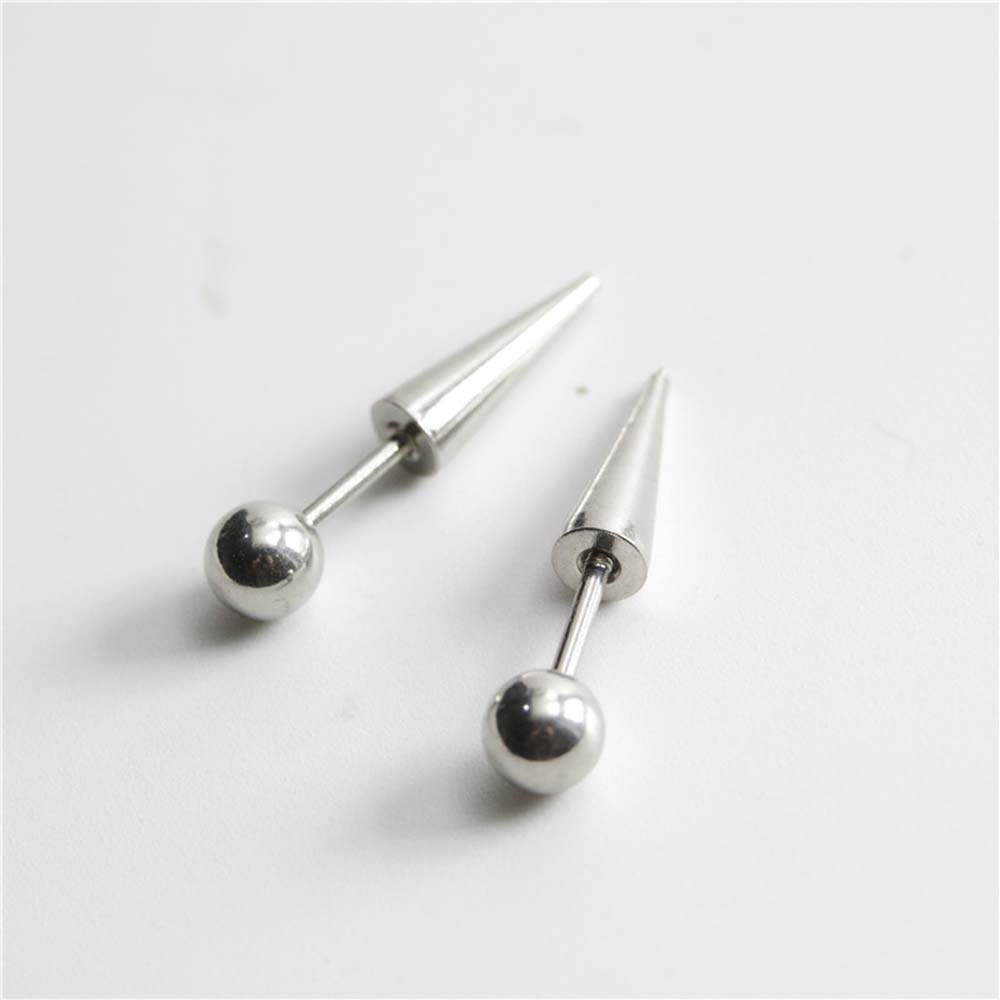 Punk Spike Cone Tip Round Ball Men Piercing Earrings Titanium Steel Fashion Jewelry Ear Stud