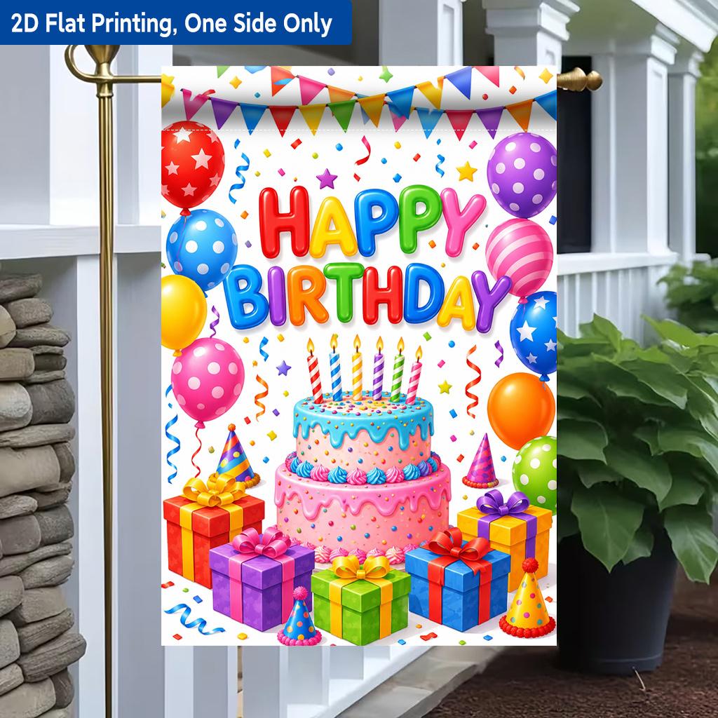 1pc Happy Birthday Party Scene Garden Flag - Single-Sided Polyester, 29.97x44.96 cm, Outdoor Decor