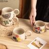 Retro Flower Coffee Cup Breakfast Oat Milk Cup Creative Ceramic Mug Chinese Home Office Afternoon Tea Cup Beverage Gifts