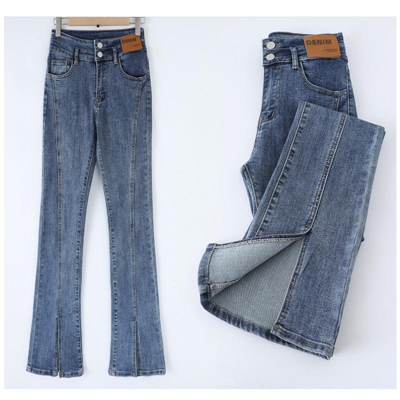 Женские весенние новые утягивающие брюки All In One с высокой талией и разрезом из денима Mop Forked Slim Fit Micro Clared