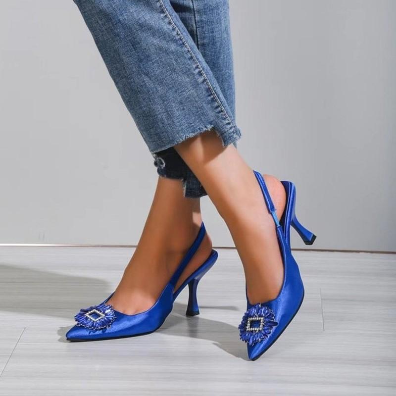 2024 Spring and Autumn Women's Pumps Crystal Sling High Heels Bridal Comfort Pointed High Heels Party Wedding Shoes of Women