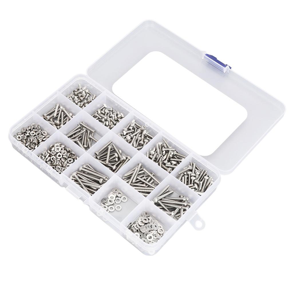 840 шт. набор болтов и гаек метрический M2. Ассорти из шестигранных винтов из нержавеющей стали с плоским шлицем W