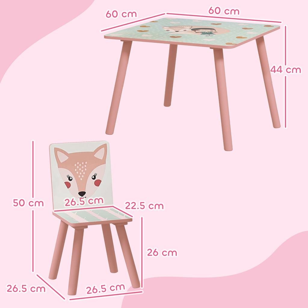 Kids and Table Chairs, Children Desk with Two Chairs, Toddler Furniture Set, for Ages 3-6 Years - Pink