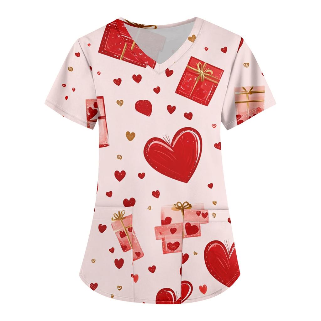 Women's Printing Uniform Work Uniform V-Neck Pocket Protective Work Uniform