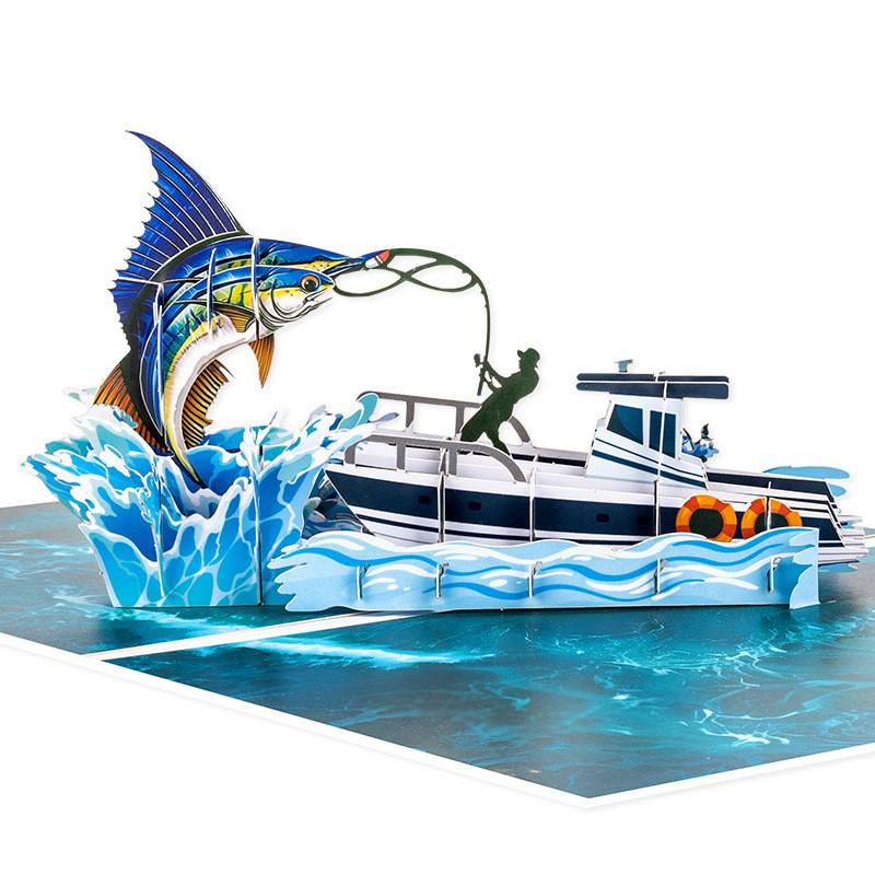 3D pop-up открытка «Рыбалка на марлина»: Вдохновляющее поздравление для начальника, папы или мальчиков