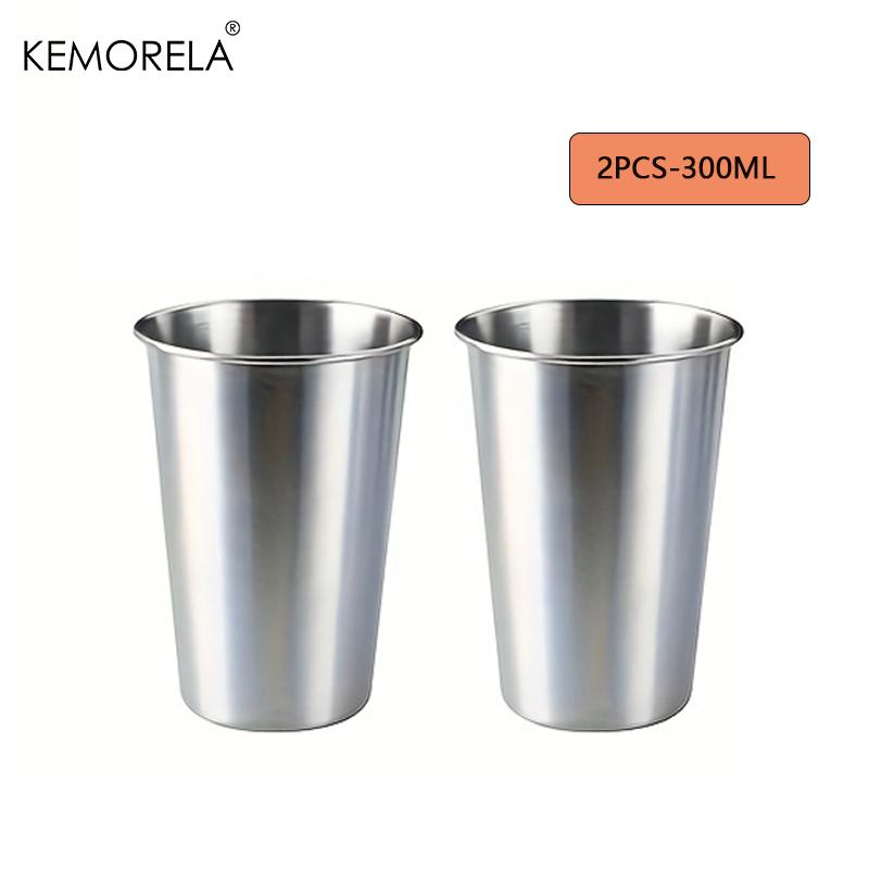 KEMORELA 2/4 шт. Стальные кружки 300/400 мл Стальные стаканы Пинта Туристические кружки Стаканы для питья Штабелируемая металлическая кружка