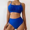 2025 Однотонное бикини с высокой талией: Европейский и американский стиль сексуальный раздельный купальник