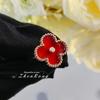 Women Jewelry Set Red Agnate Four Leaf Clover Necklace Ring Earrings Bracelet Natural Red Carnelian Luxury Gift