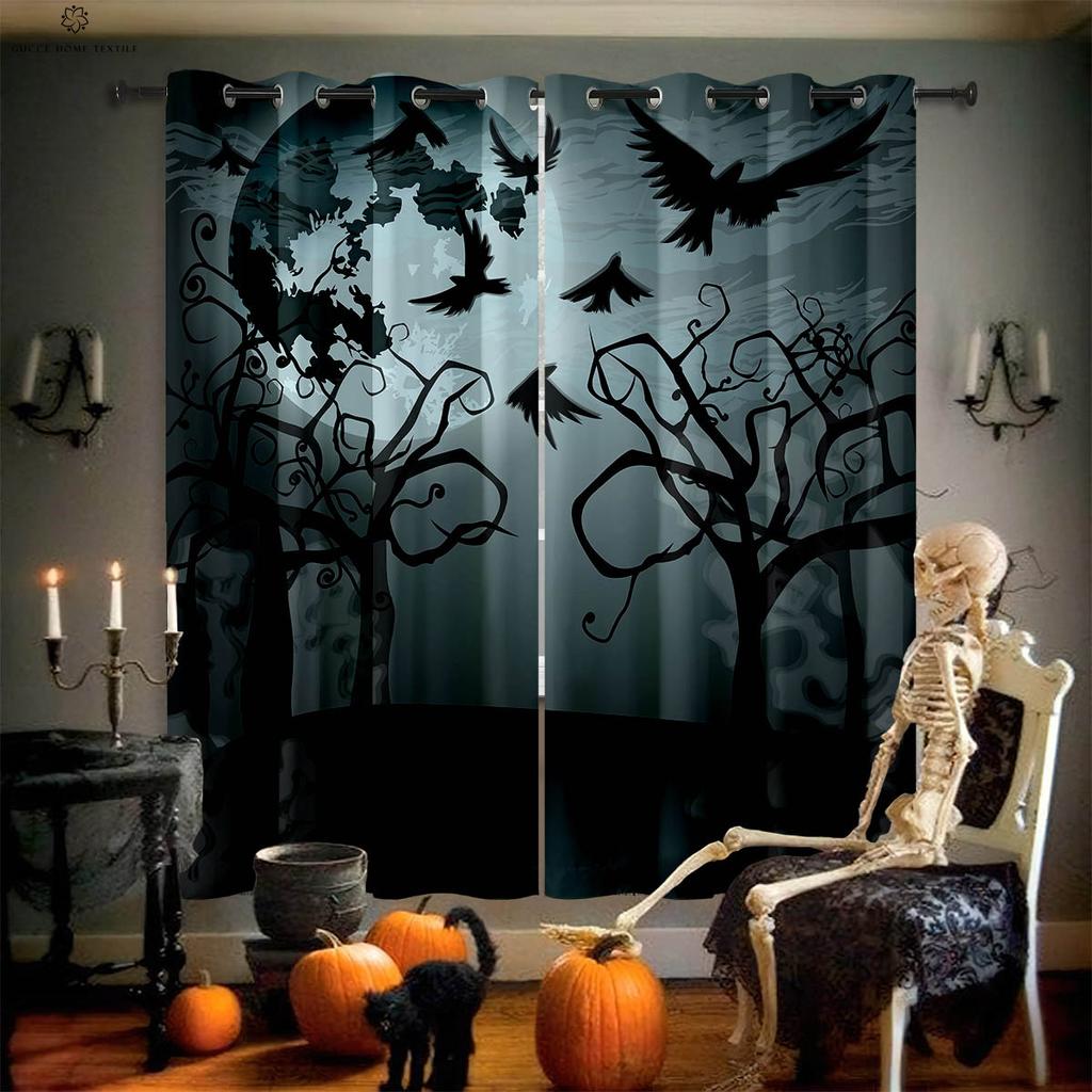 Шторы для украшения на Хэллоуин, привидение, тыква, ведьма, мультяшный принт, спальня, гостиная, праздничная вечеринка