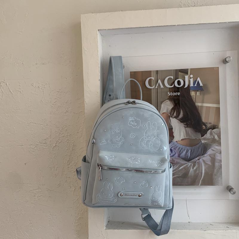 Schoolbag Korean version ins cute rabbit backpack bag female solid color simple fashion student schoolbag large capacity versatile backpack
