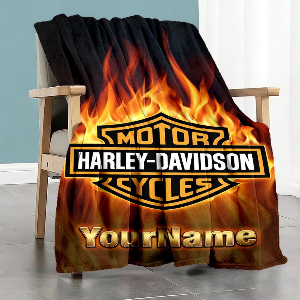 Harley-davidson Motorcycles Personalized Text Blanket Multi-purpose Personalized Blanket Comfortable for Livingroom Chair Bed Sofa for All Occasions
