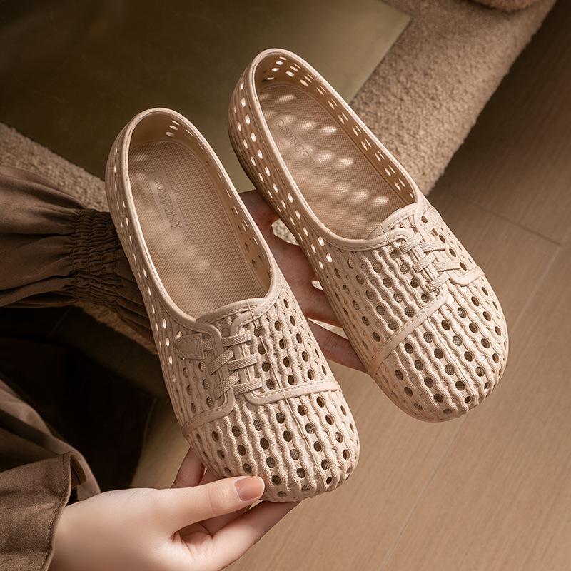 Летние сандалии с вырезами, дышащие, на толстой подошве, для женщин, и повседневные пляжные шлепанцы на мягкой подошве для женщин