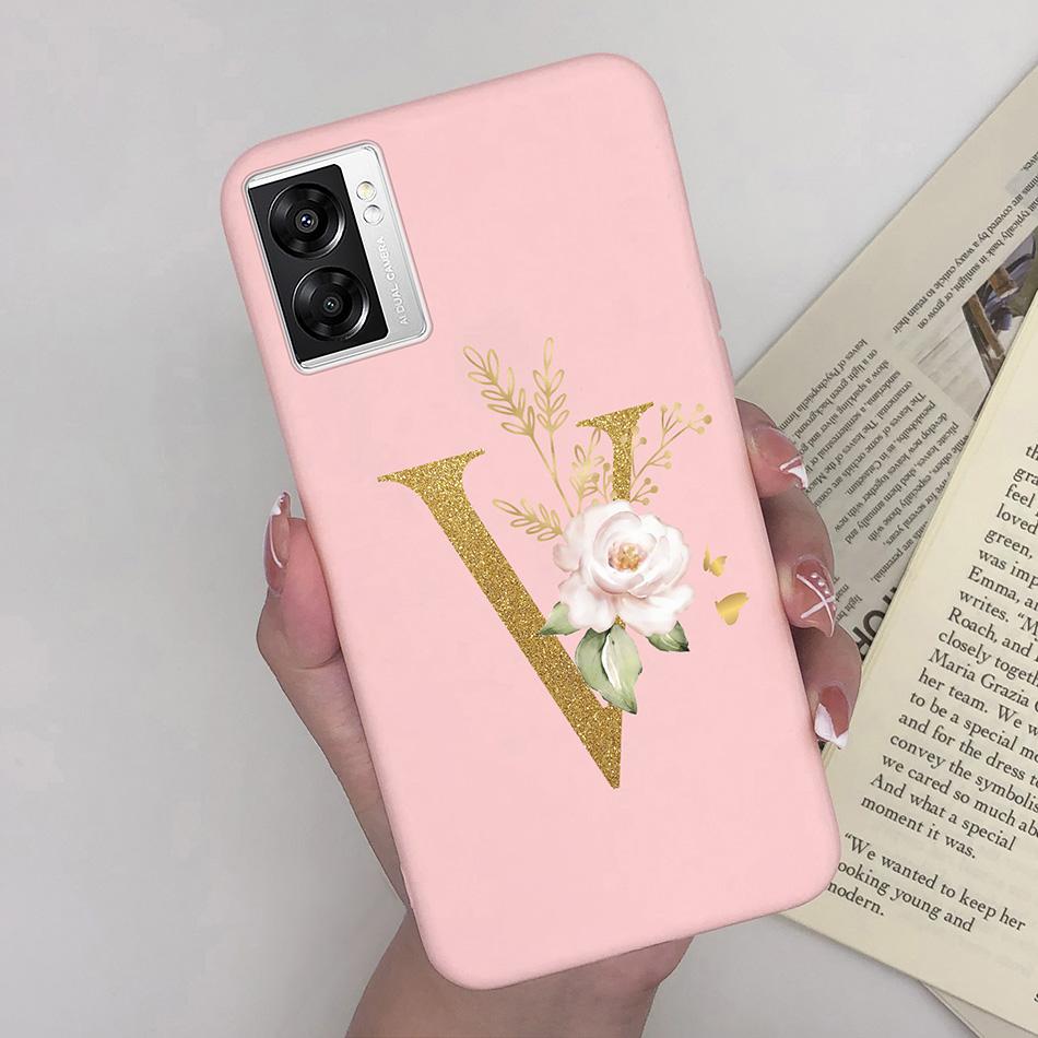 For OPPO A57 4G CPH2387 Cover Flower Letters Soft Silicone Case For OPPO A77 5G Shockproof Shell For Realme V23 5G Fundas Bumper