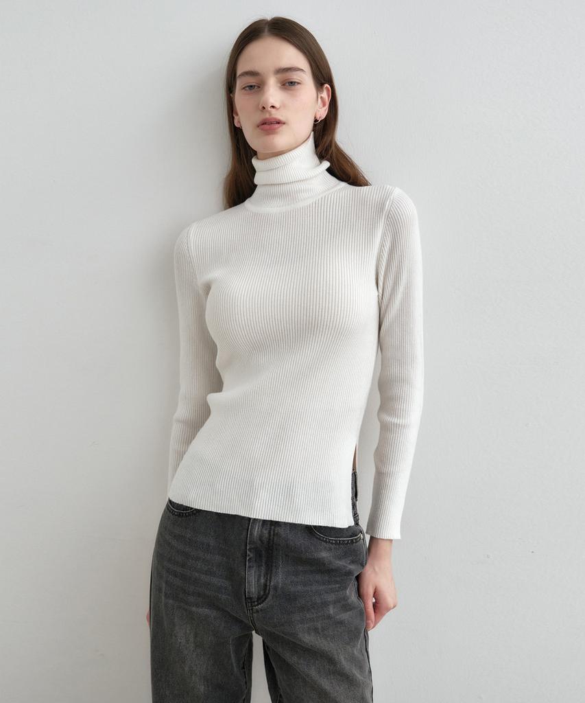 MONGDOL Turtleneck Slit Ribbed Knit Mdkt061_5 Colors
