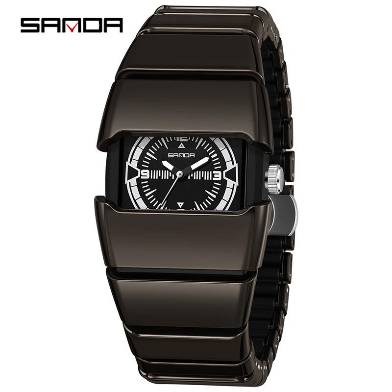 Мужские кварцевые часы Sanda Millennium Style с черным технологичным бронированным ремешком, водонепроницаемые и светящиеся.