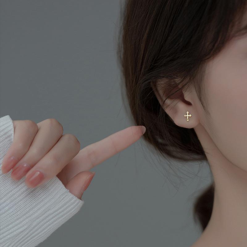 Cute Cross Stud Earrings for Women Girls Teens 925 Silver Geometric Piercing Ear Accessories