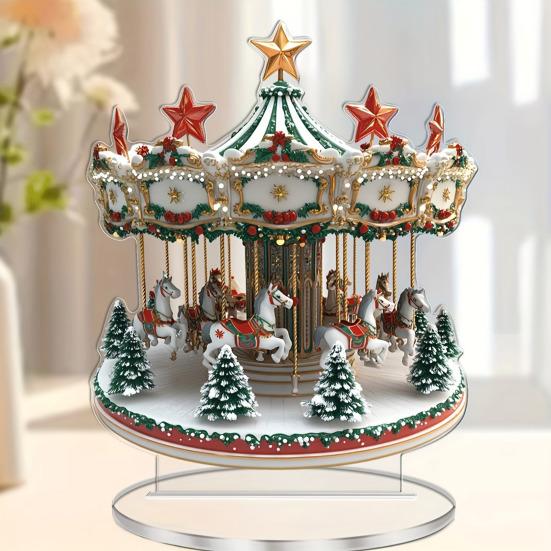 Christmas Ornament Waterproof Acrylic 2D Flat Carousel Xmas Themed Ornament Large Size Table Home Decoration