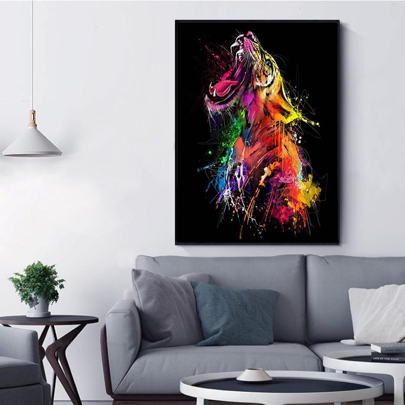 Modern Color Graffiti Ferocious Tiger Wall Art Canvas Painting Living Room Study Home Decoration Pictures Posters and Prints
