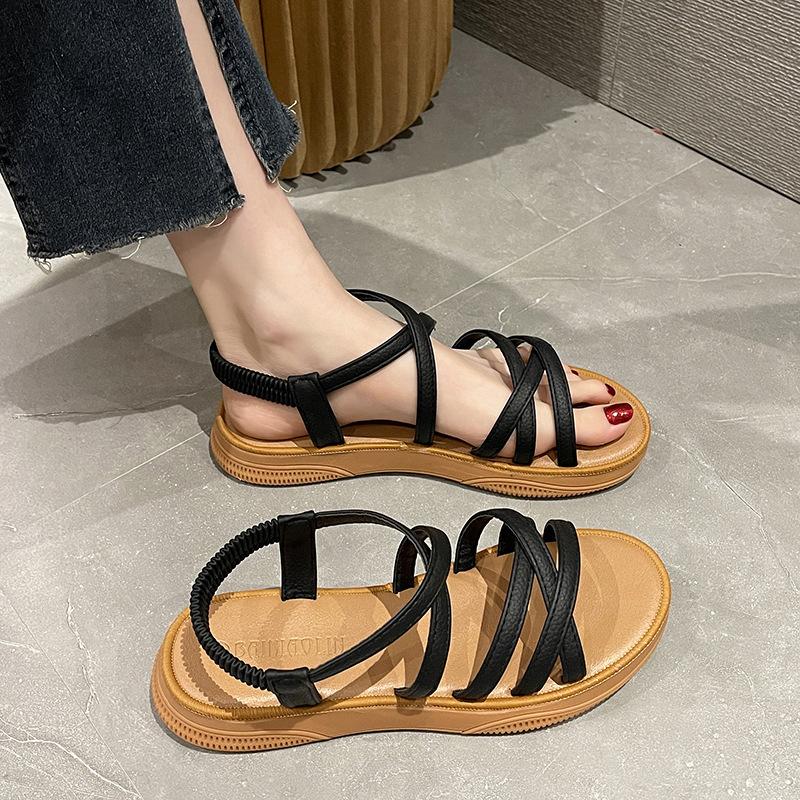 Thick Sole Sandals Women 2024 New Summer Soft Sole Elevated Casual Roman Sandals Flat Bottom Womens Shoes Sandalias Mujer Sandal