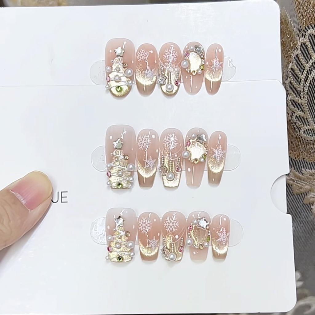 Чистая ручная работа Фототерапия Носимая броня Золотой Рождественский Готовый продукт Многоразовая наклейка для ногтей Съемная