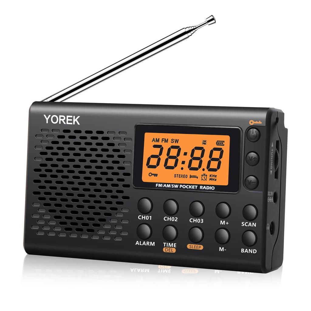 YOREK High Sensitivity Receiving Portable Battery Wide FM Compatible Small Radio with Sleep Stereo Earphones Included Instruction Manual AM/FM/SW