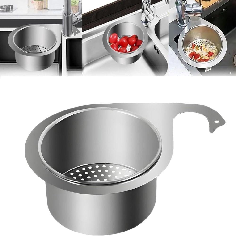 Stainless Steel Sink Drain Basket Kitchen Basin Organizer Filter Storage Shelf