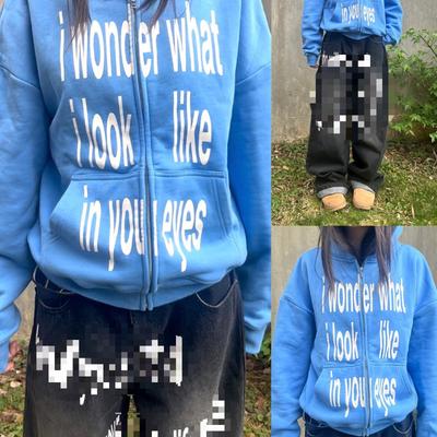 Европейская и американская толстовка Y2K с персонализированной надписью и принтом, на молнии, с длинным рукавом