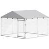Outdoor Dog Pen, Galvanized Steel, with PE Roof, Anti-UV, Waterproof, Double Lock, Silver