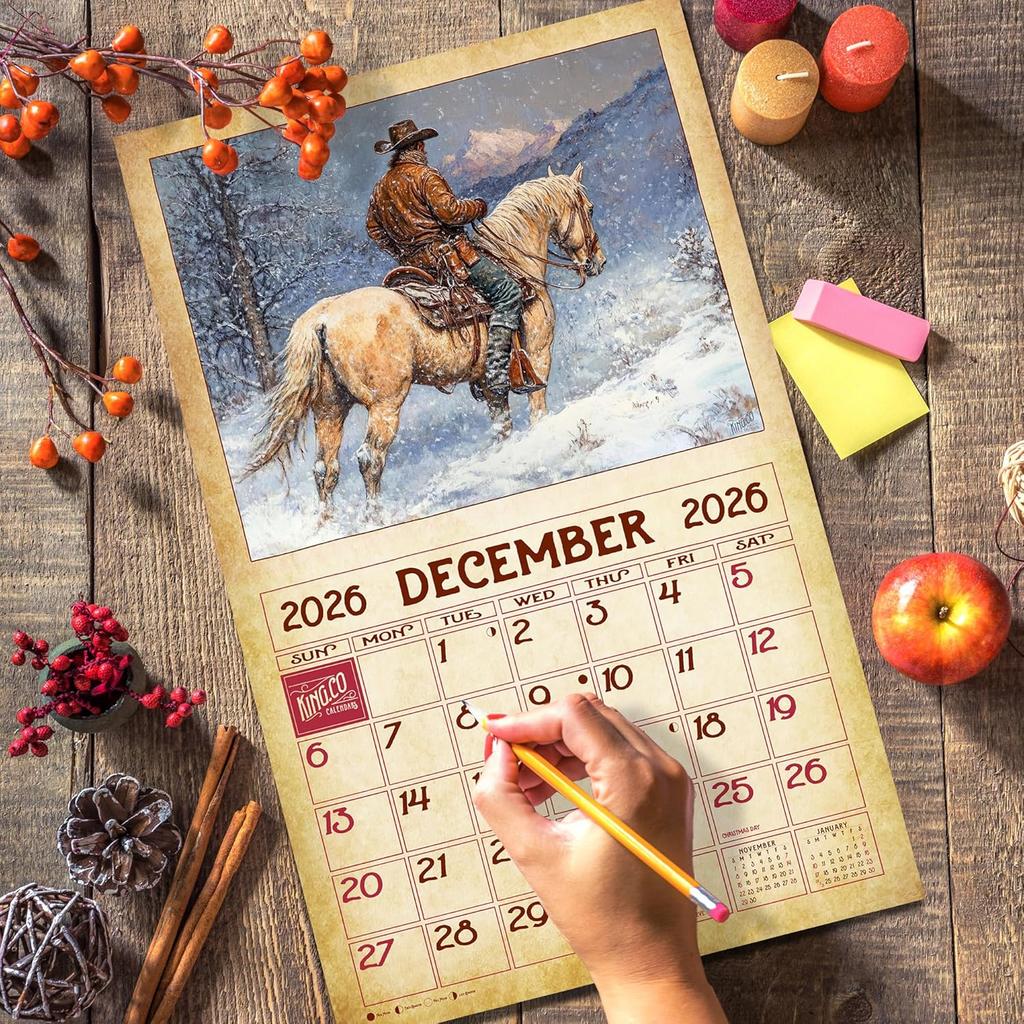 2026 Vintage Old West Wall Calendar 16-Month X-Large Size 14x22, Retro Western Calendar by The KING Company-Monster Calendars