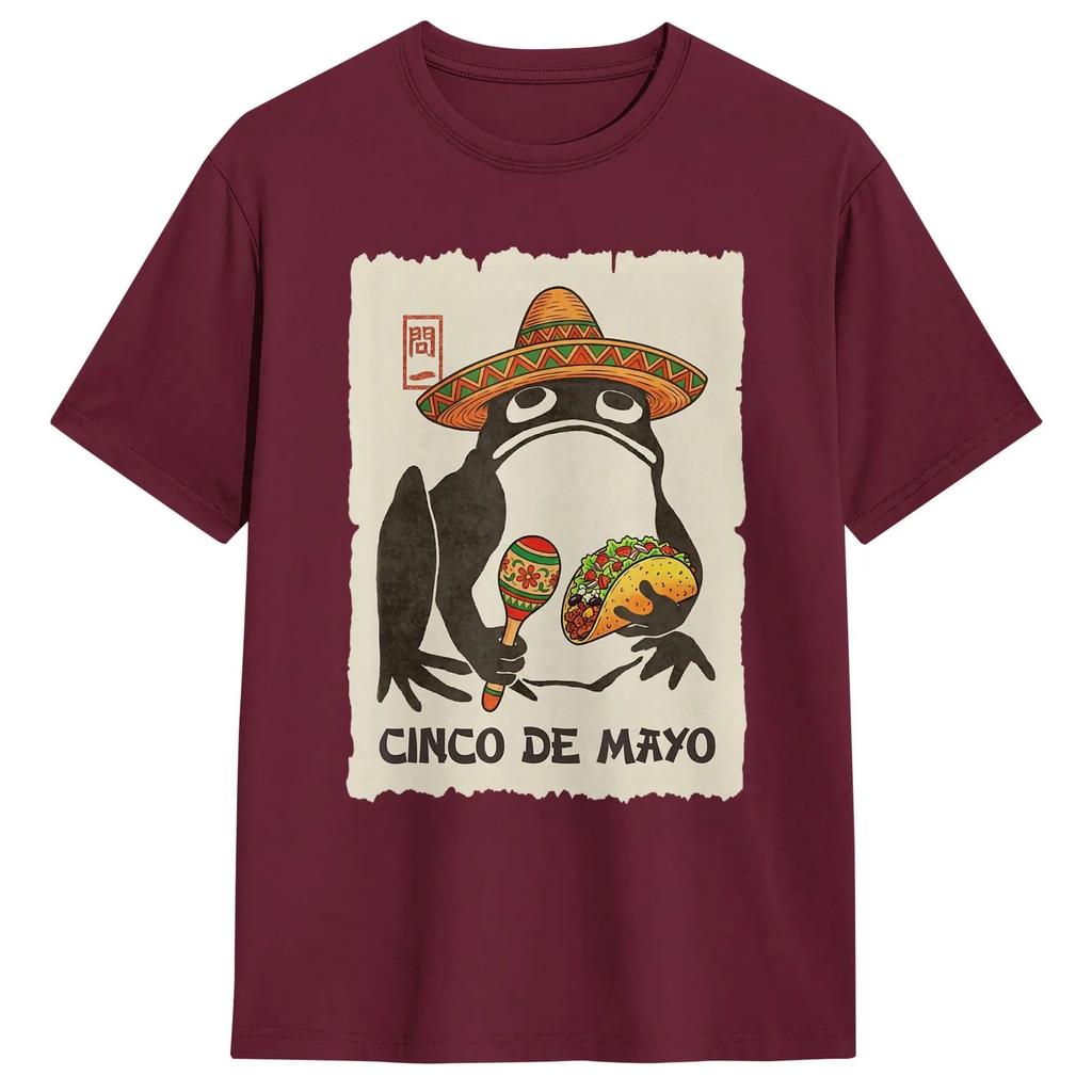 Vintage Grumpy Frog Cinco De Mayo Anime Japanese TShirts for Unisex Crew Neck 100 Cotton T Shirt Short Sleeve Tees Summer Tops