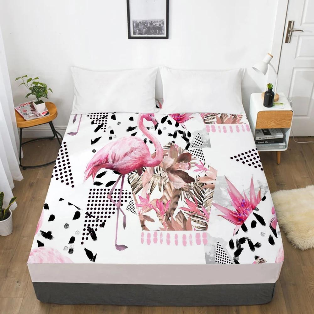Постельные принадлежности наматрасник, простыни на резинке, постельное белье королевского/королевского размера, простыня 90/150/160X200 см, акварельный фламинго