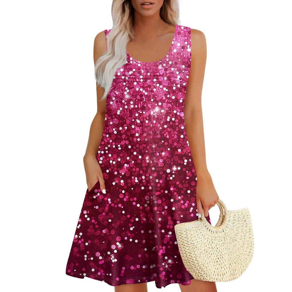 Женские летние платья, свободные сарафаны без рукавов с U-образным вырезом и карманами