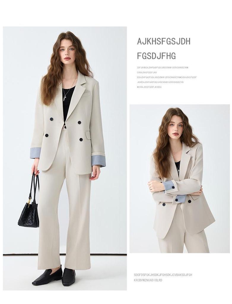 Женский повседневный костюм высокого класса: Осенний профессиональный стиль с темпераментом, включает куртку и брюки палаццо