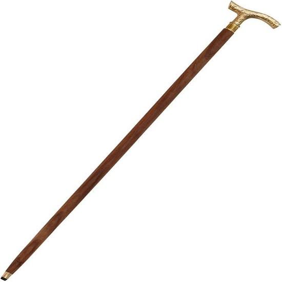 Walking Stick - Men Derby Canes and for Men and Women -  Brown Ebony Brass T Shape Handle In Golden Tone Natural Wood Unisex Cane 93.98 Cm