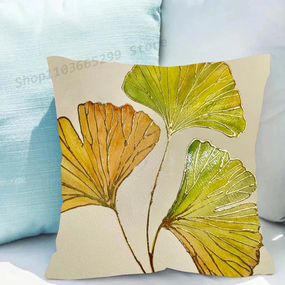 1pc Ginkgo Leaf Pillow Case Square Bedroom Sofa Leisure Comfort Cushion Car Living Room Home Decoration