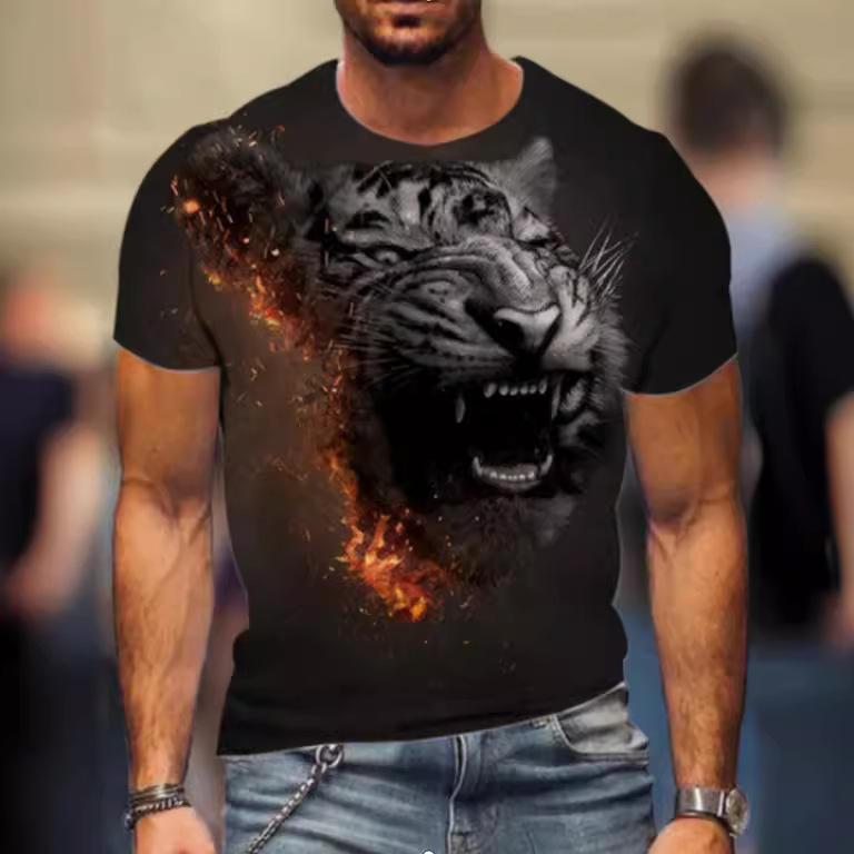 Мужская футболка с 3d принтом волка, свободная повседневная молодежная модная модная футболка с коротким рукавом с круглым вырезом