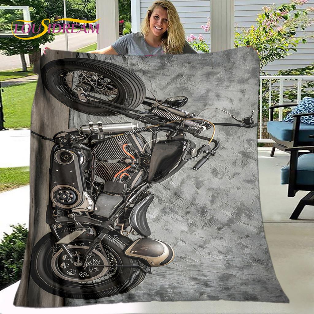 3D Retro Vintage Motorcycle Soft Plush Blanket,Flannel Blanket Throw Blanket for Living Room Bedroom Bed Sofa Picnic Cover Gift