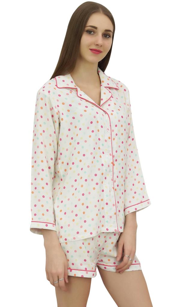 Bimba Женская белая пижама комплект пижамы короткая ночная рубашка в горошек