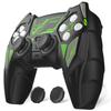 PlayVital PS5 Controller Silicone Mecha Rhino Shockproof Protective Easy Includes Thumb Grips and Compatible with Charging Black and Green Cover,